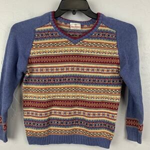 Hanna Andersson Fair Isle Sweater Girls Size 10 Blue Cream Long Sleeve Pullover